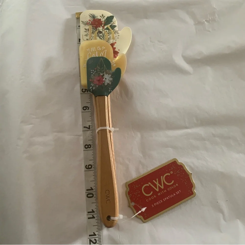 CWC Cook With Color 3 Piece Joy Merry Christmas Poinsettia Silicone Spatula Set
